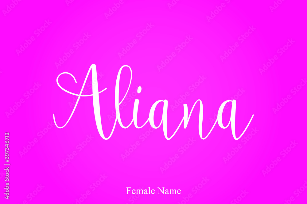Aliana Female Name Handwritten Cursive Calligraphy On Pink Background