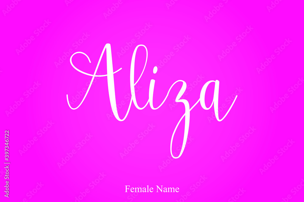 Aliza Female Name Handwritten Cursive Calligraphy On Pink Background