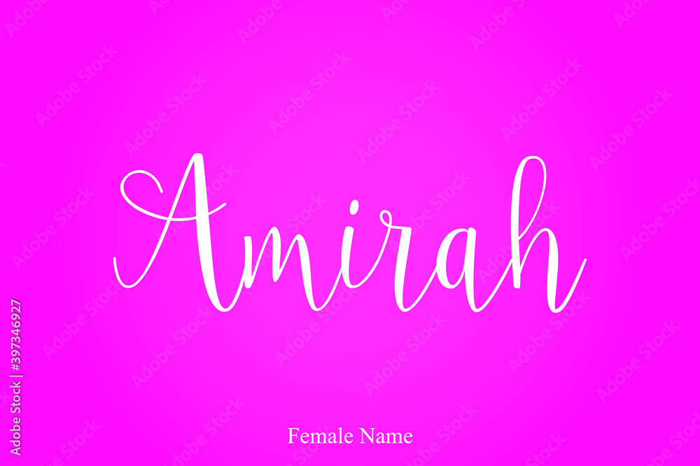 Amirah Female Name Handwritten Cursive Calligraphy On Pink Background