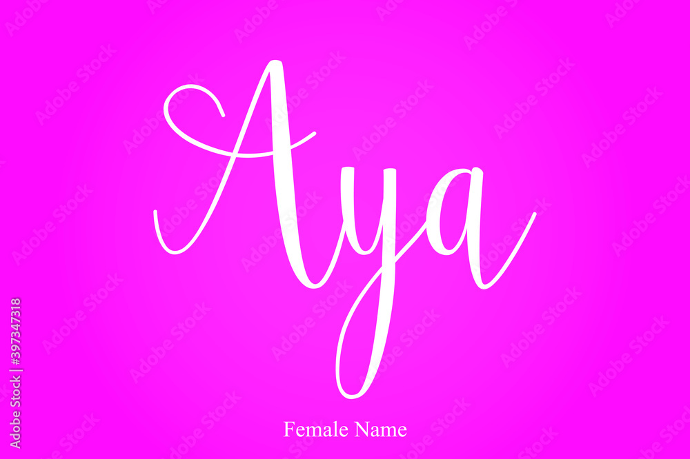 Aya Female Name Handwritten Cursive Calligraphy On Pink Background