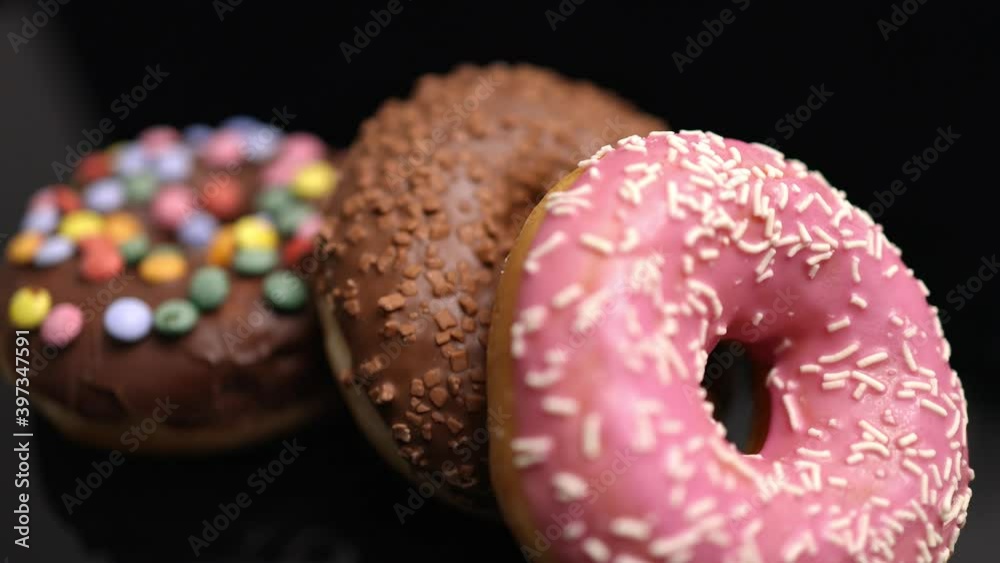 Selection of sweet doughnuts close-up shot Selection of sweet doughnuts close-up shot