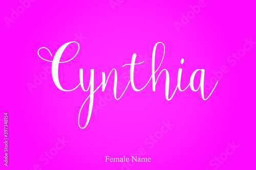 Cynthia Handwritten Cursive Calligraphy Female Name On Pink Background
