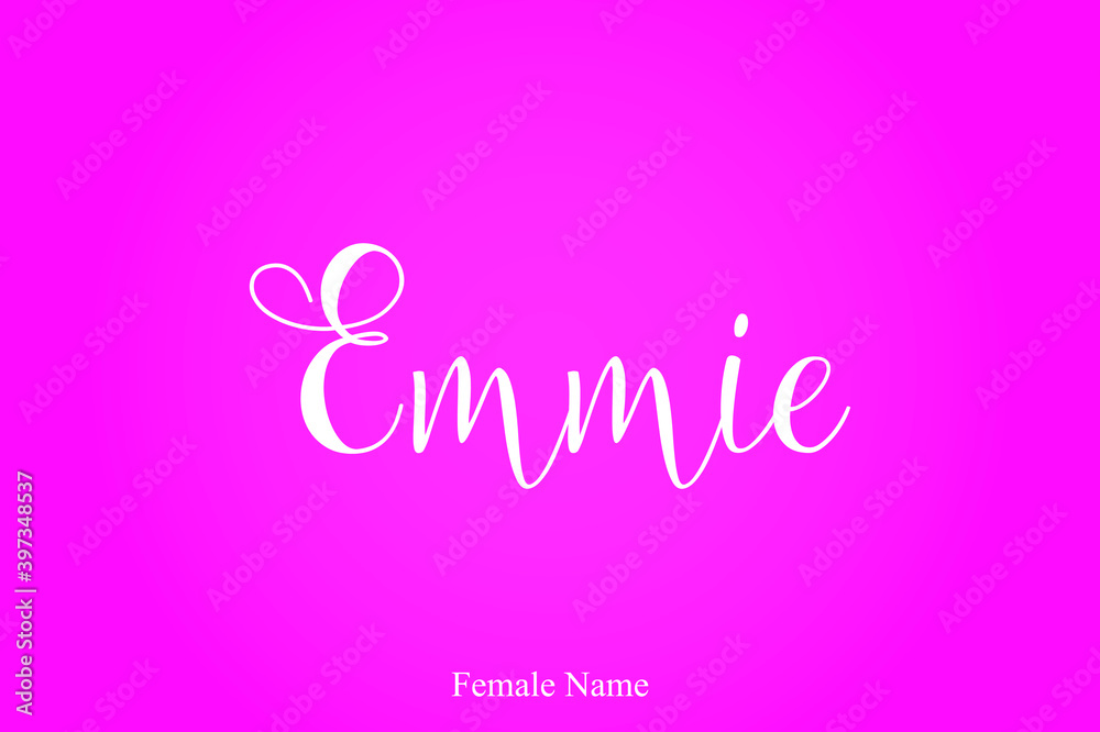 Handwritten Cursive Calligraphy Emmie Female Name On Pink Background