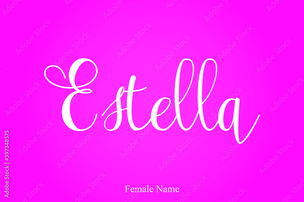Estella Female Name Hand Lettering  Typescript Calligraphy Text On Pink Background