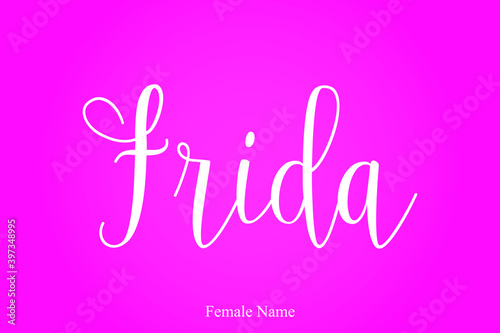 Frida Female Name Hand Lettering  Typescript Calligraphy Text On Pink Background