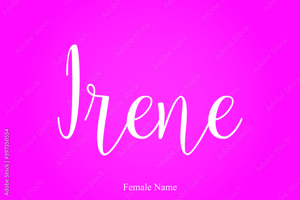 Irene.-Female Name Brush Calligraphy White Color Text On Pink Background Irene.-Female Name Brush Calligraphy White Color Text On Pink Background