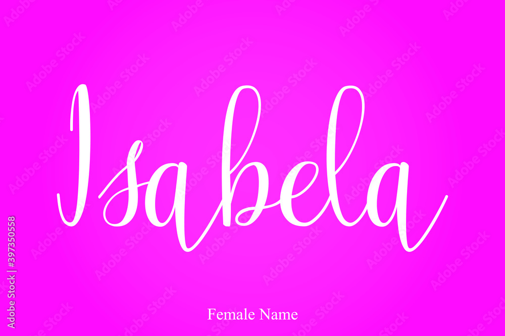 Isabela-Female Name Brush Calligraphy White Color Text On Pink Background
