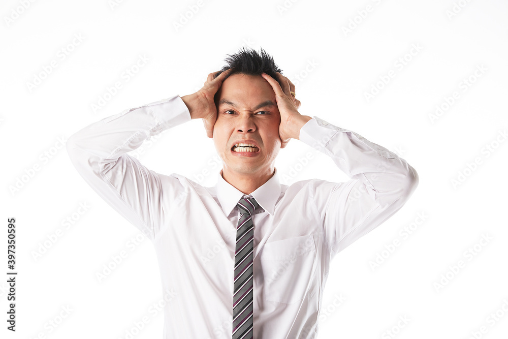 Asian businessman headache on white background Asian businessman headache on white background