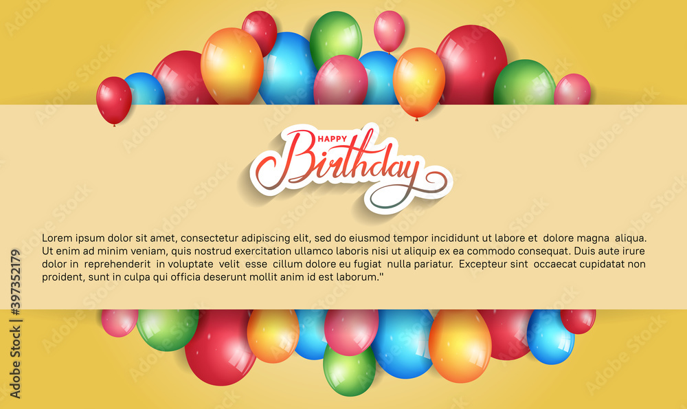 happy birthday vector design with colorful balloon isolated on yellow background can be use for celebration moment