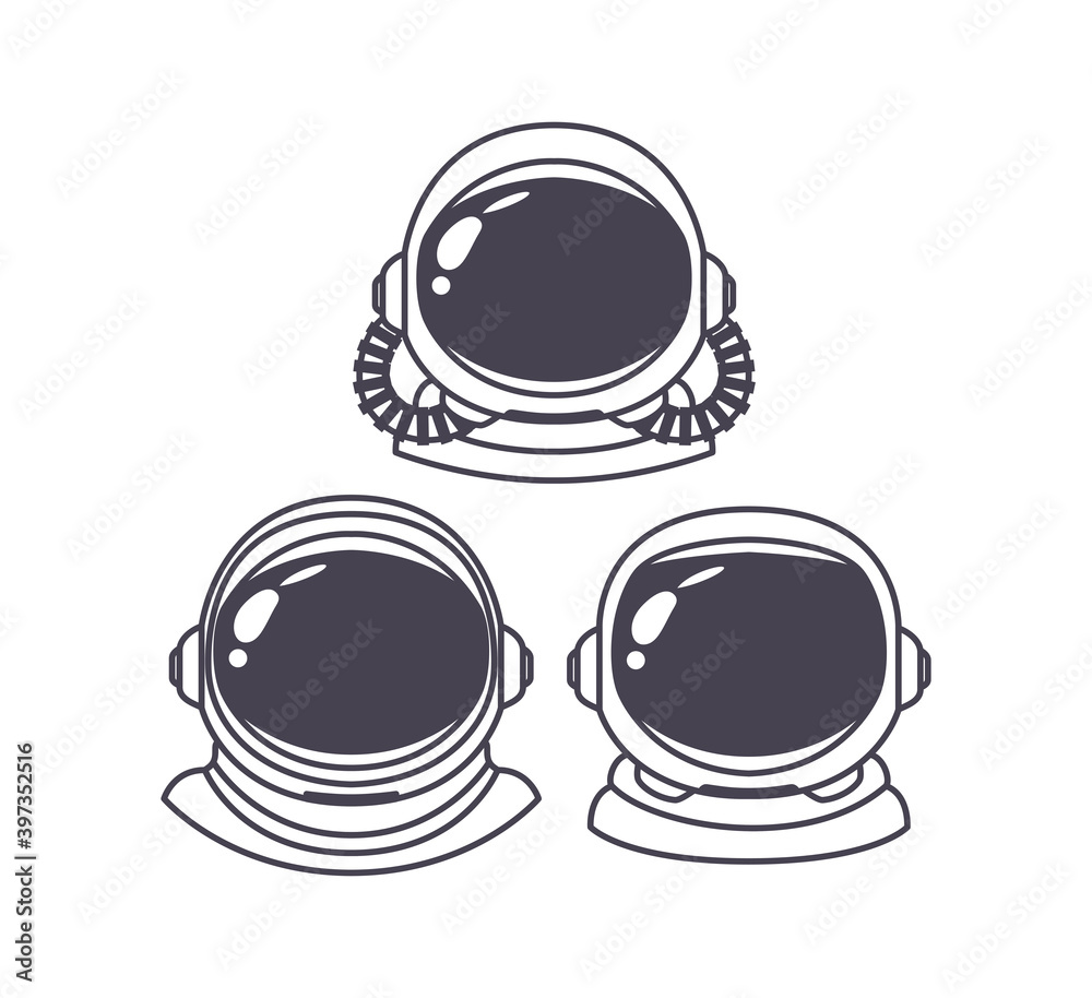 set of astronaut helmets on white background set of astronaut helmets on white background