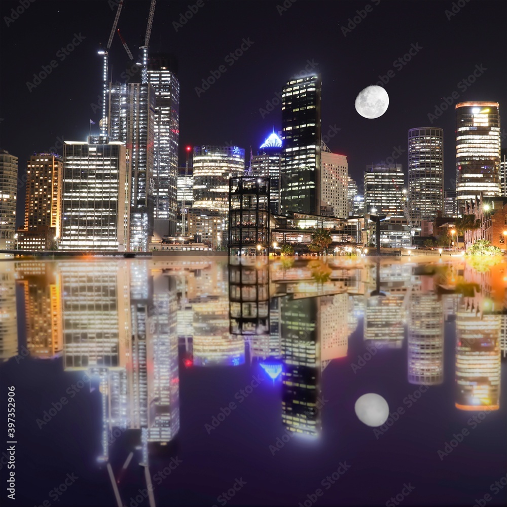 vibrant colours of Sydney CBD at night NSW Australia