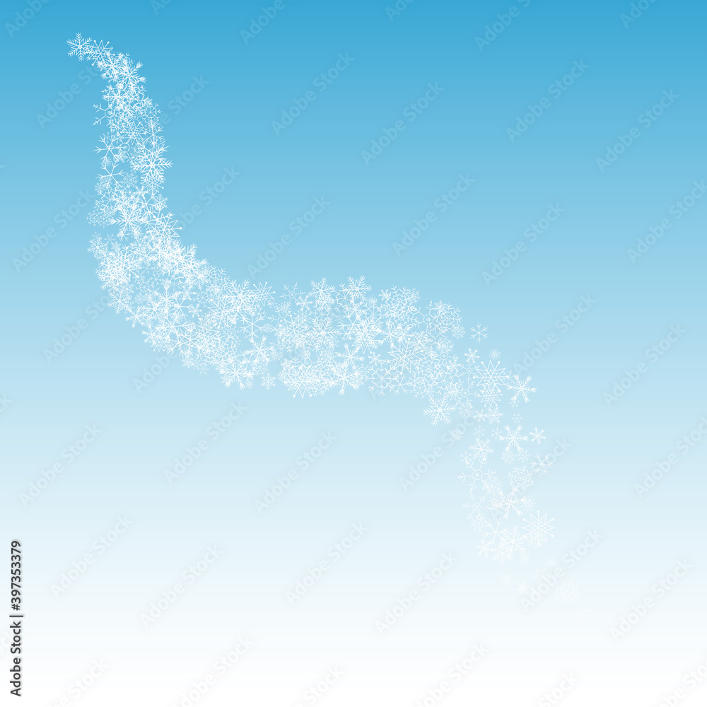 Silver Snowflake Vector Blue Background. New Snow 