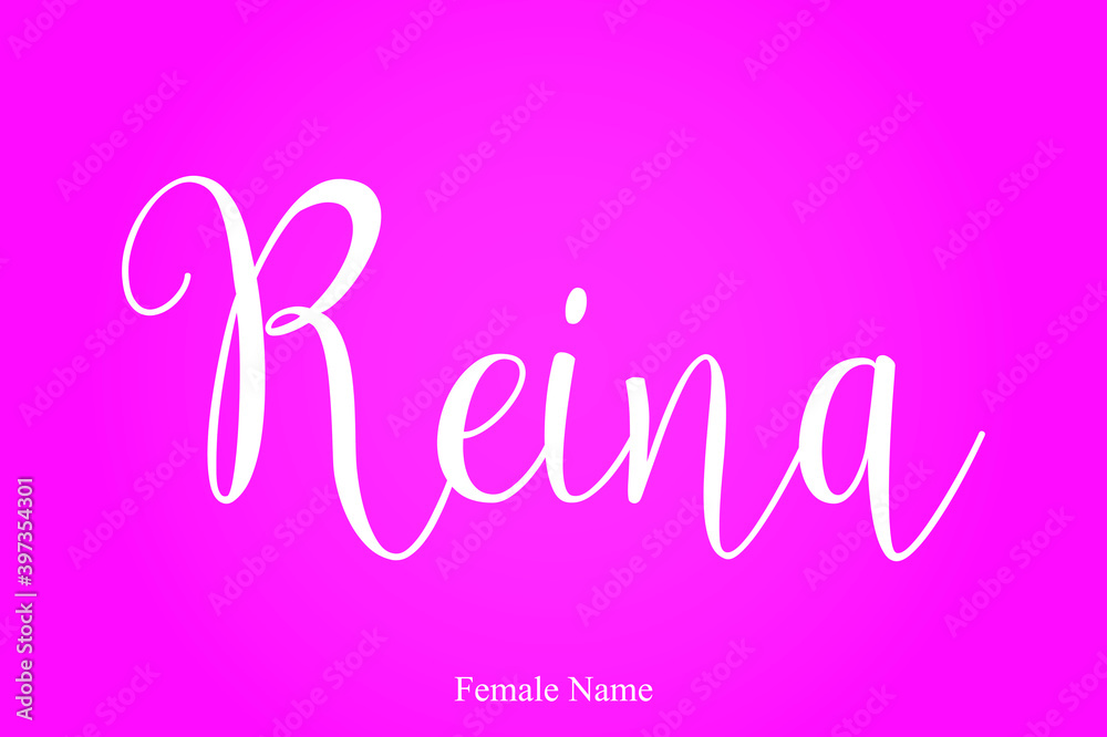 Reina Female Name Brush Calligraphy White Color Text On Pink Background