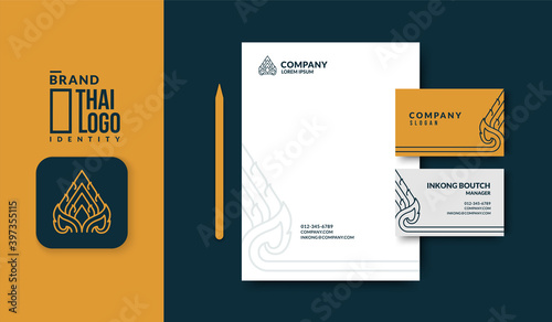 Minimal thai pattern logo design with luxury business card template