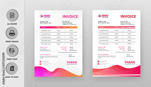 Professional colorful invoice Template . Vector Business Stationery Design. Print Template