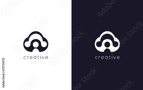 Letter A logo design, with abstract cloud and people symbol, trendy vector based icon template