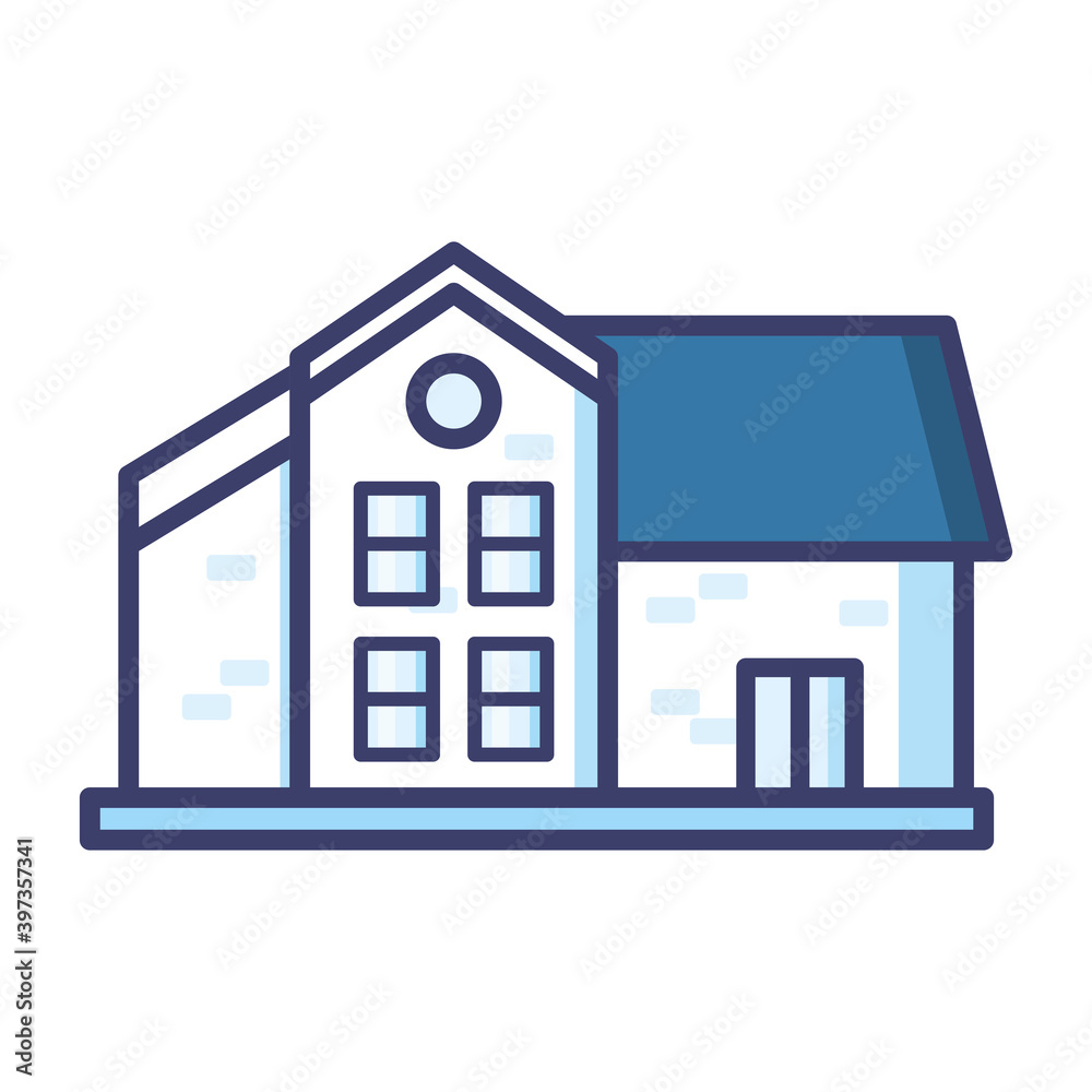 house with windows and blue roof line and fill style icon vector design house with windows and blue roof line and fill style icon vector design