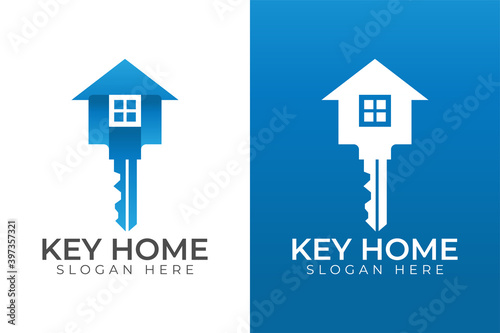 gradient key house, Key real estate home building logo design with two versions