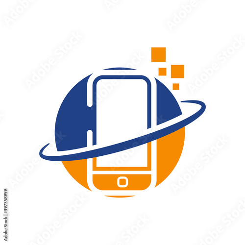 global fast phone service smartphone gadget mobile repair logo design vector illusrations