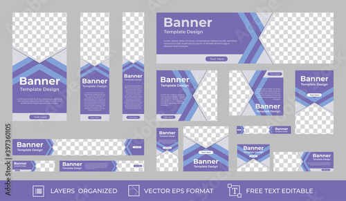 set of creative web banners of standard size with a place for photos. Vertical, horizontal and square template.