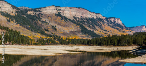 Fall Color and The Hermosa Cliffs Reflection On Haviland Lake, Hermosa, Colorado, USA