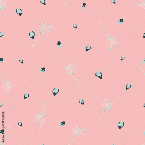 Blossoming multi layer flowers seamless pattern on pink background