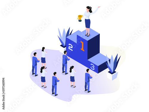 Success businesswoman isometric 3d vector concept for banner, website, illustration, landing page, flyer, etc