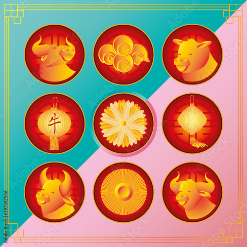 Chinese new year set of detailed icons 