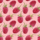 Seamless pattern with .raspberry berry. Watercolor illustration. The print is used for Wallpaper design, fabric, textile, packaging.