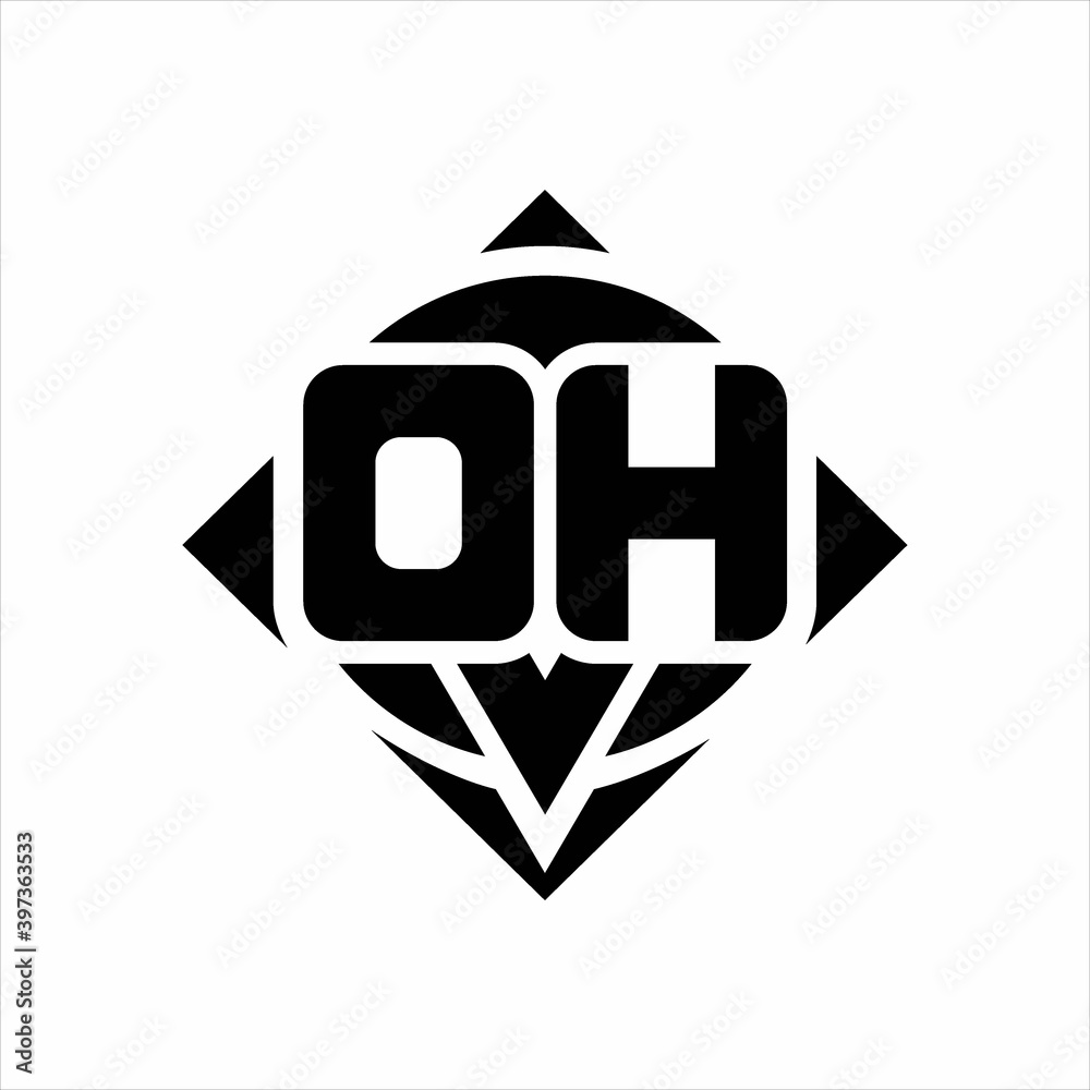 DH Logo monogram with circle shape and square rotate rounded design template DH Logo monogram with circle shape and square rotate rounded design template