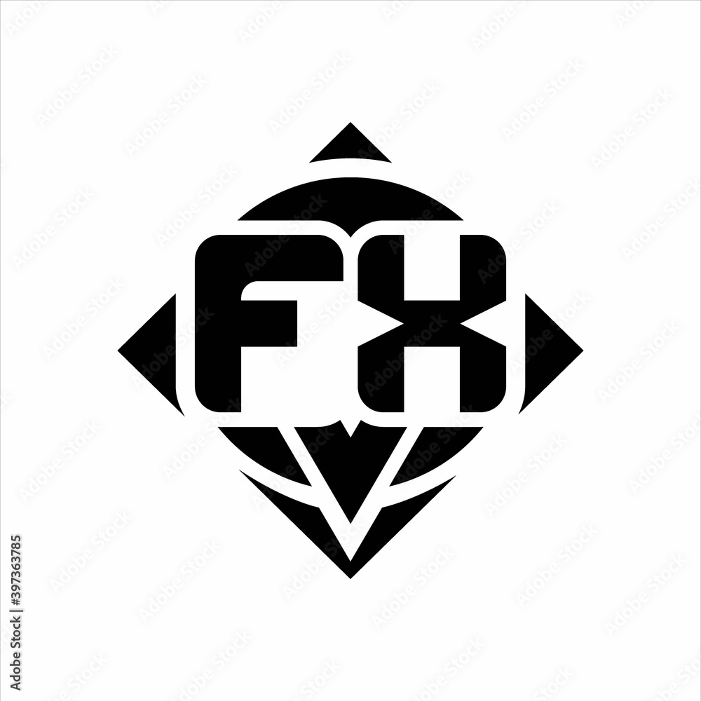 FX Logo monogram with circle shape and square rotate rounded design template FX Logo monogram with circle shape and square rotate rounded design template