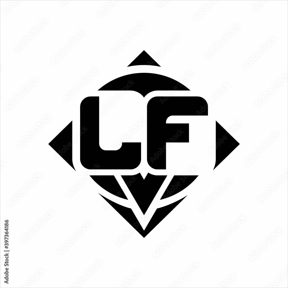 LF Logo monogram with circle shape and square rotate rounded design template