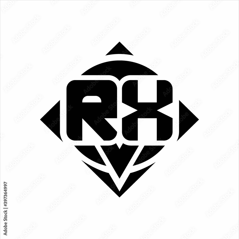 RX Logo monogram with circle shape and square rotate rounded design template RX Logo monogram with circle shape and square rotate rounded design template