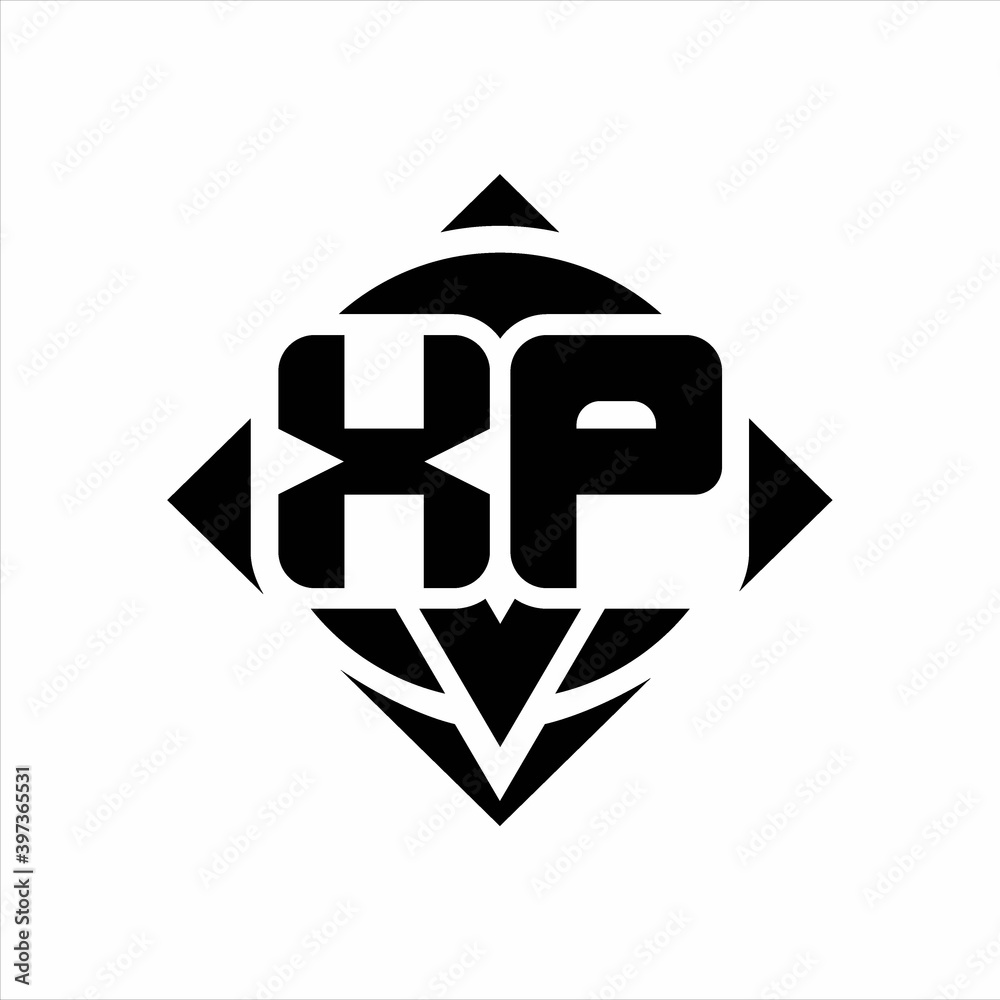 XP Logo monogram with circle shape and square rotate rounded design template XP Logo monogram with circle shape and square rotate rounded design template
