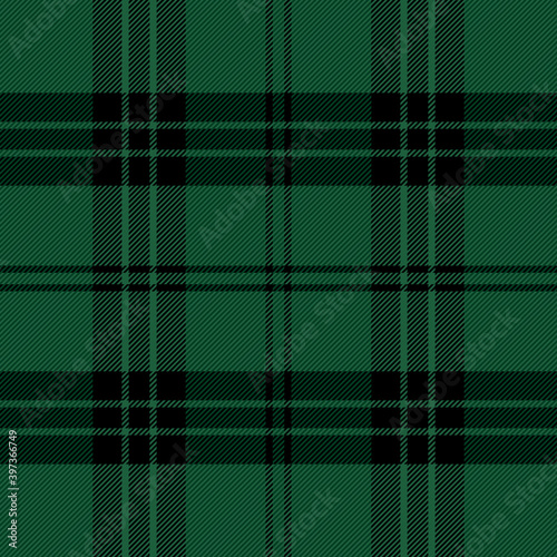 Christmas and new year tartan plaid. Scottish pattern in black and green cage. Scottish cage. Traditional Scottish checkered background. Seamless fabric texture. Vector illustration
