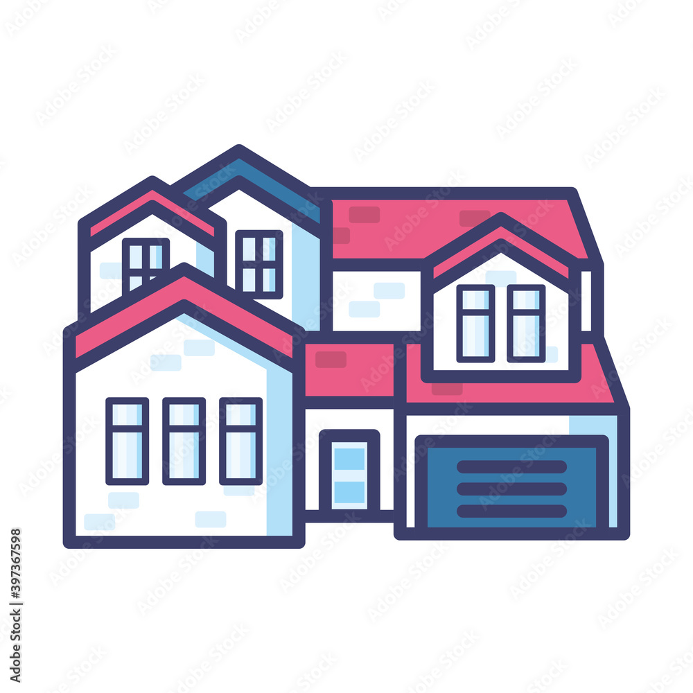 big house with door and windows line and fill style icon vector design