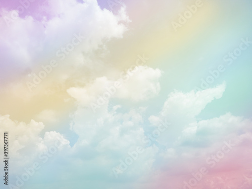 Sky and cloudy with pastel color background, Rainbow clouds beautiful