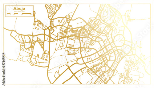Abuja Nigeria City Map in Retro Style in Golden Color. Outline Map.