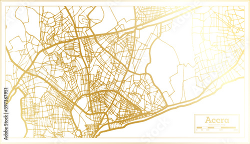 Accra Ghana City Map in Retro Style in Golden Color. Outline Map.