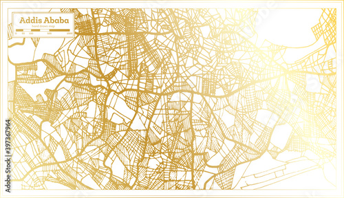 Addis Ababa Ethiopia City Map in Retro Style in Golden Color. Outline Map.