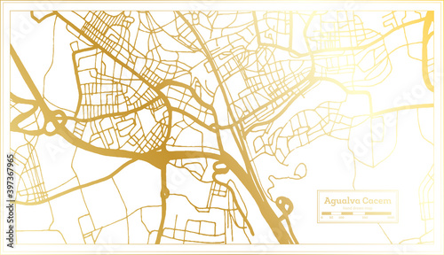 Agualva Cacem Portugal City Map in Retro Style in Golden Color. Outline Map. photo
