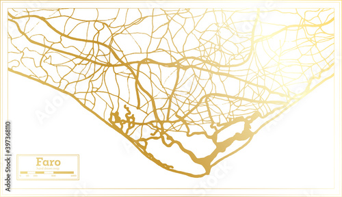 Faro Portugal City Map in Retro Style in Golden Color. Outline Map.