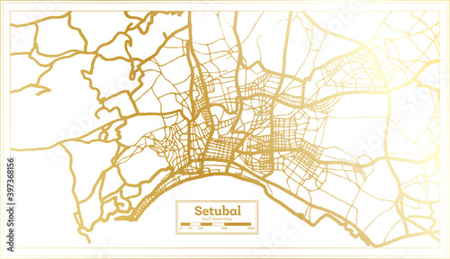 Setubal Portugal City Map in Retro Style in Golden Color. Outline Map.