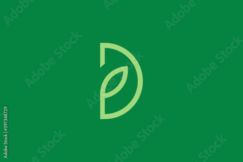 Uppercase D letter and leaf logo design template