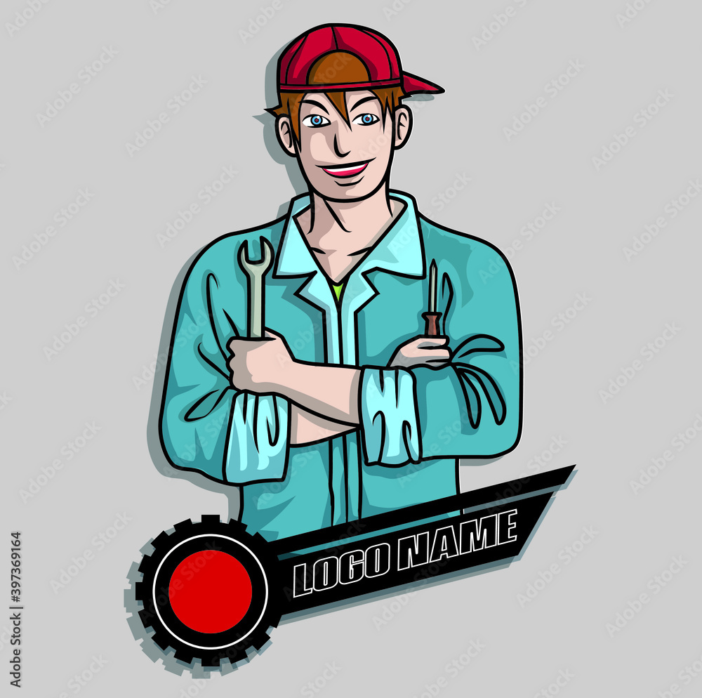 Mechanic carrying screwdrivers with repair Mechanic carrying screwdrivers with repair