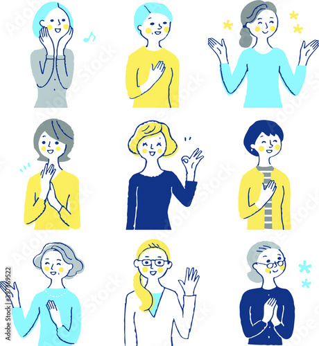 笑顔の中高年女性9人　セット