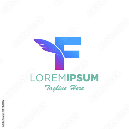 letter F with bird logo design template