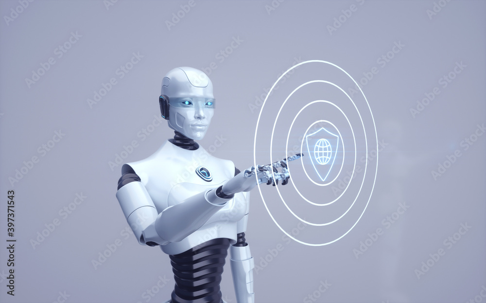 Naklejka premium 3d rendering Future artificial intelligence robot and cyborg