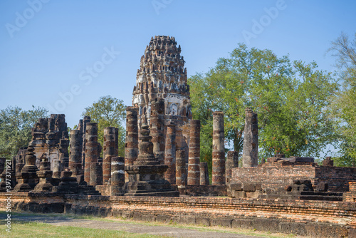 Ruins of the ancient Khmer temple Wat Phra Pai Luang on a sunny day. Sukhothai, Thailand