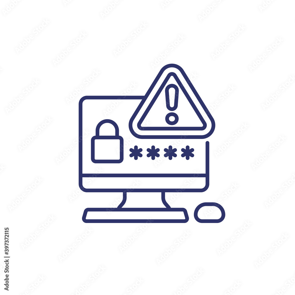 password warning line icon on white password warning line icon on white